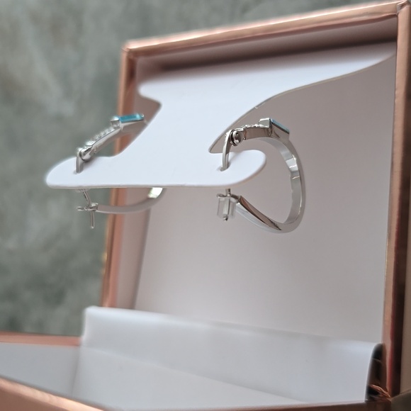 CHRYSTINA BRAND GENUINE CRYSTAL HOOP "SILVER PLATED" PIERCED EARRINGS - Picture 6 of 8